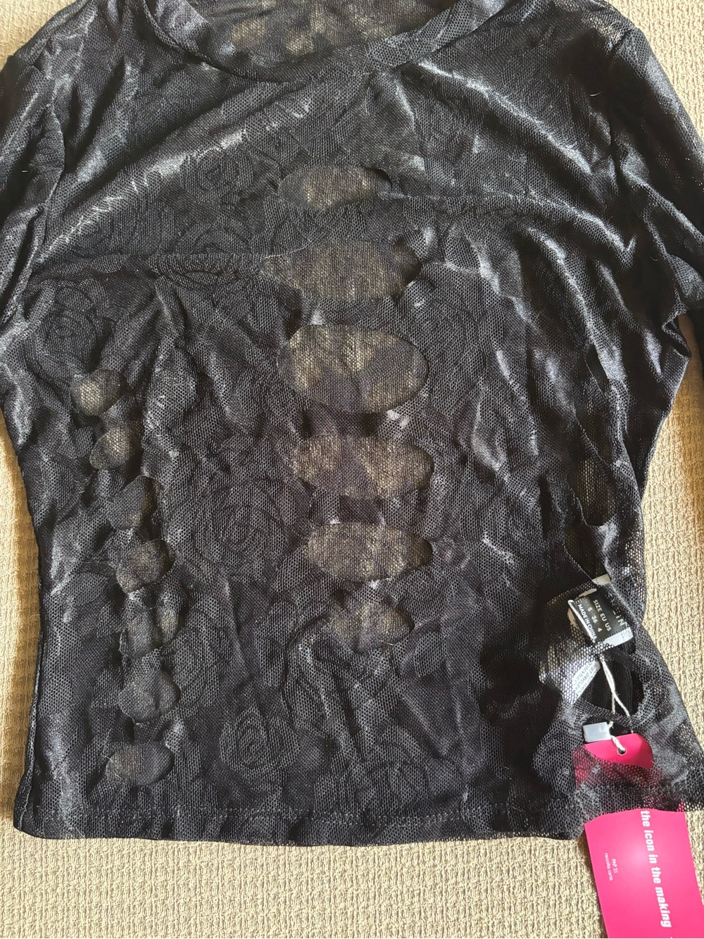 SHEIN Black Long-Sleeve Lace Floral Top - Picture 3 of 5